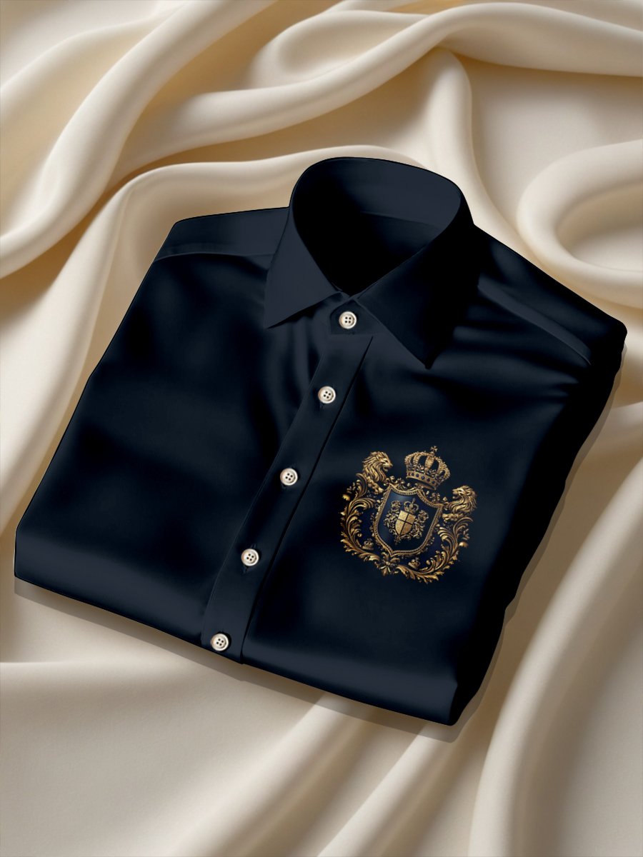 Camisa seda Lion logo de lujo ejecutivo de manga larga para hombre