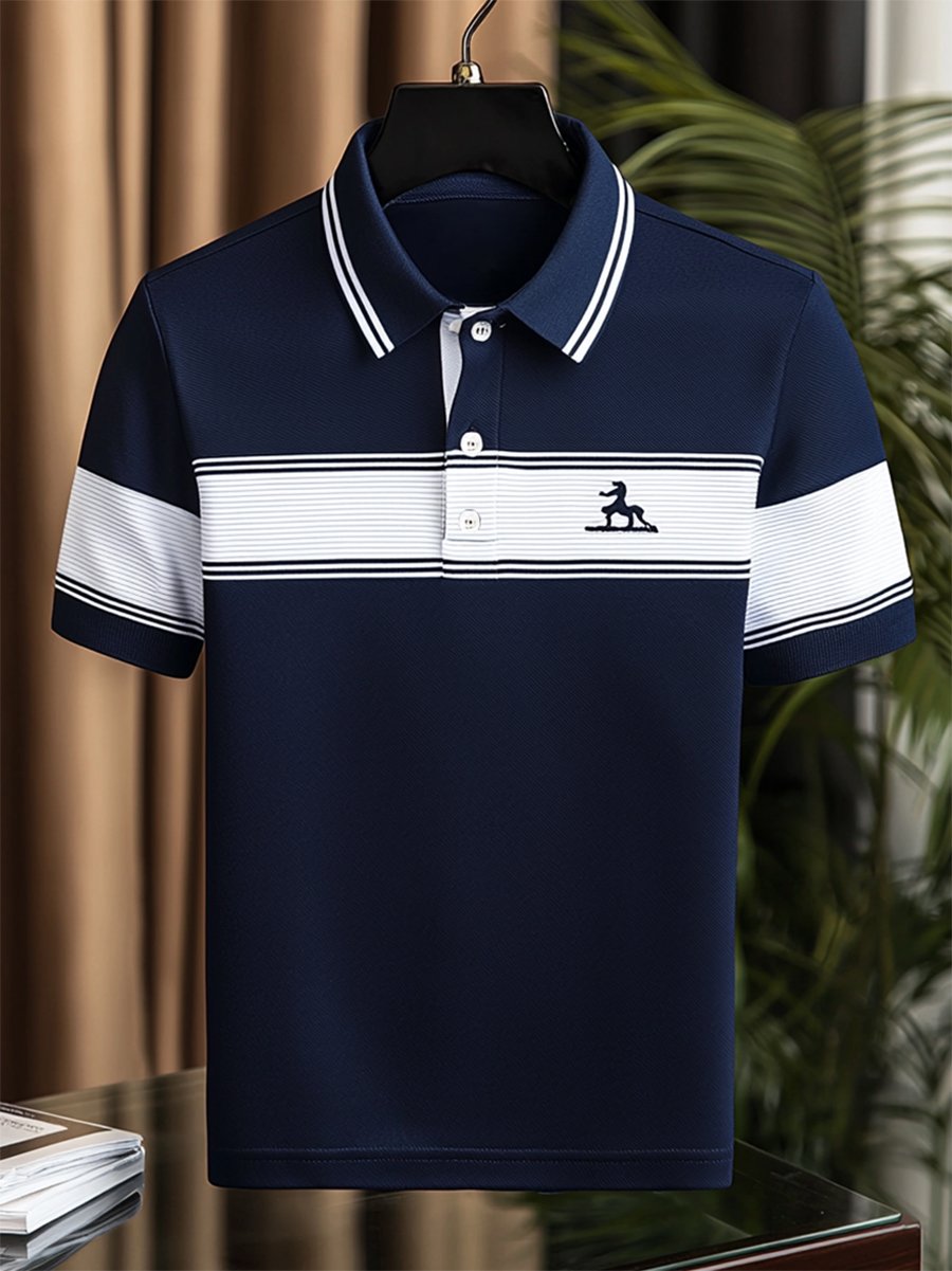 Camisa polo casual ejecutivo rayas estampado con botones de manga corta para hombre