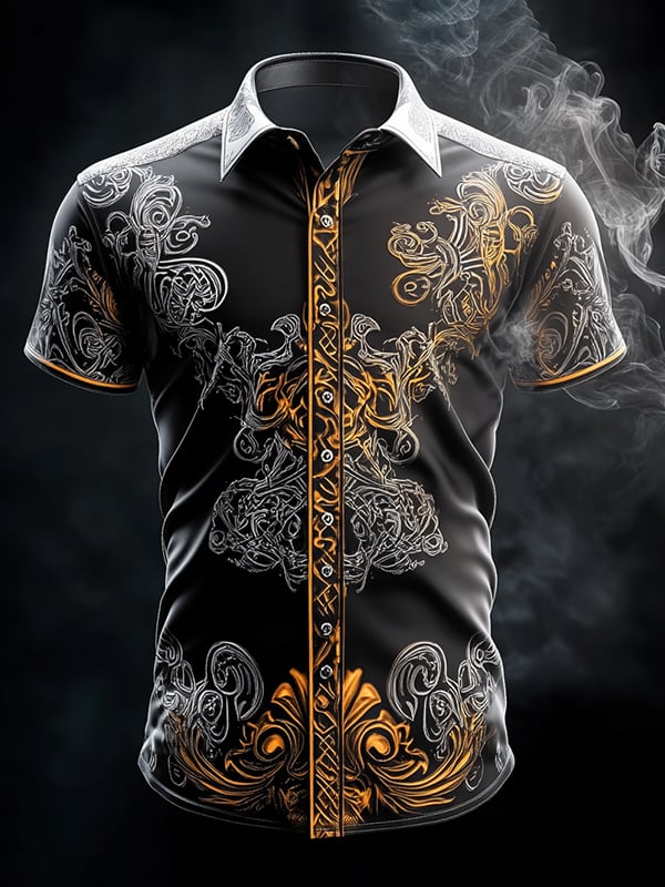 Camisa retro Viking gráfico de manga corta para hombre
