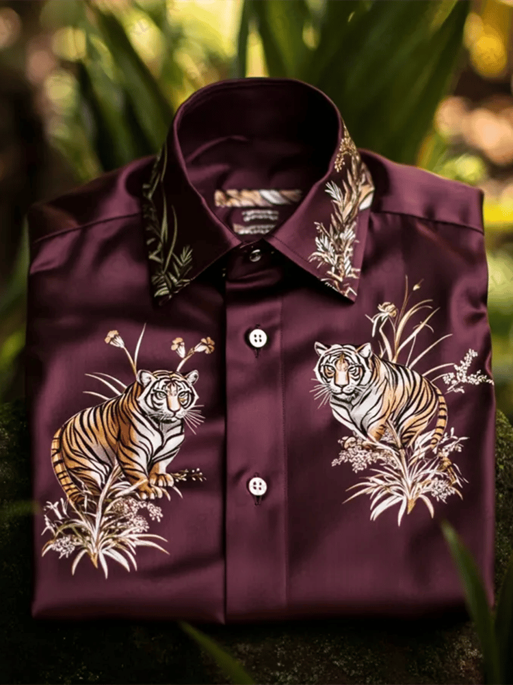 Camisa satén Luxe estampado de manga corta Button para hombre