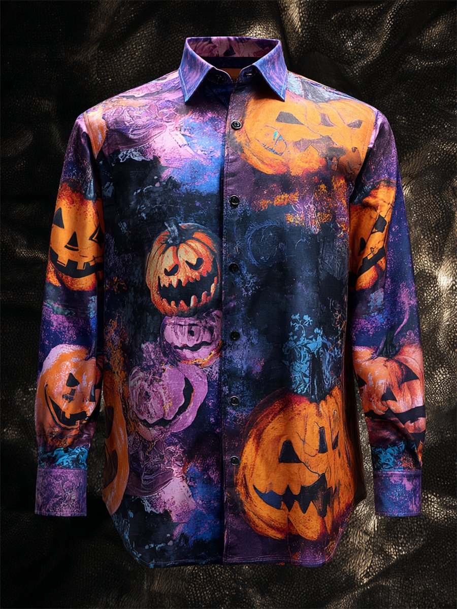 Camisa vintage Halloween estampado de manga larga para hombre