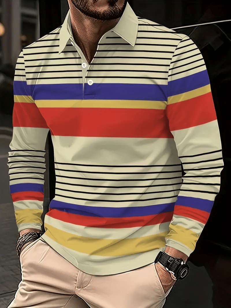 Camisa polo ejecutivo clásico rayas estampado Button para hombre