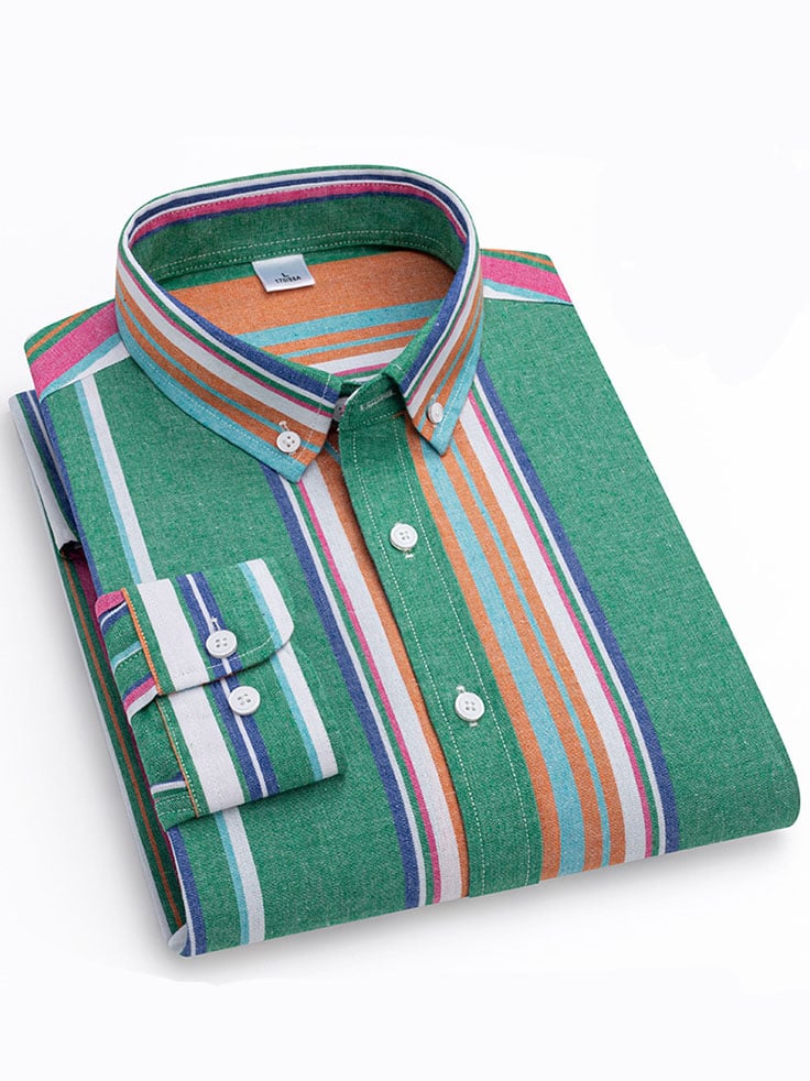 Camisa retro a rayas de algodón para hombre
