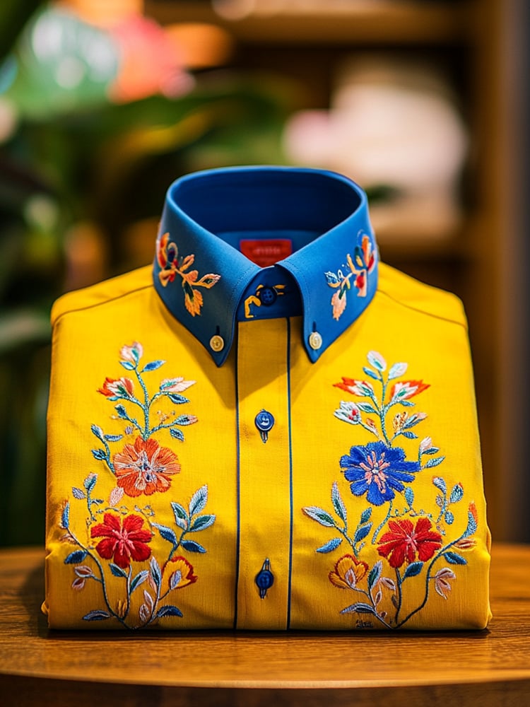 Camisa ejecutivo casual floral solapa de manga corta para hombre