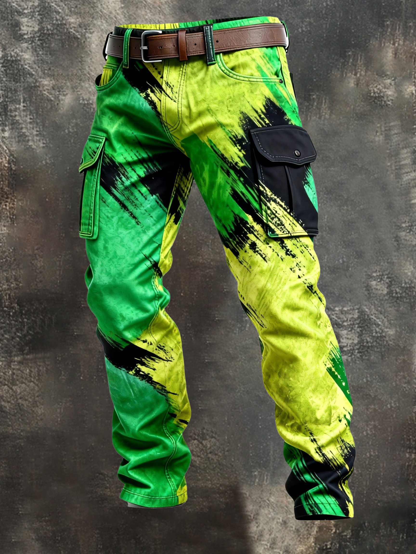 Pantalón retro en bloques de color desgastado bolsillo Cargo para hombre