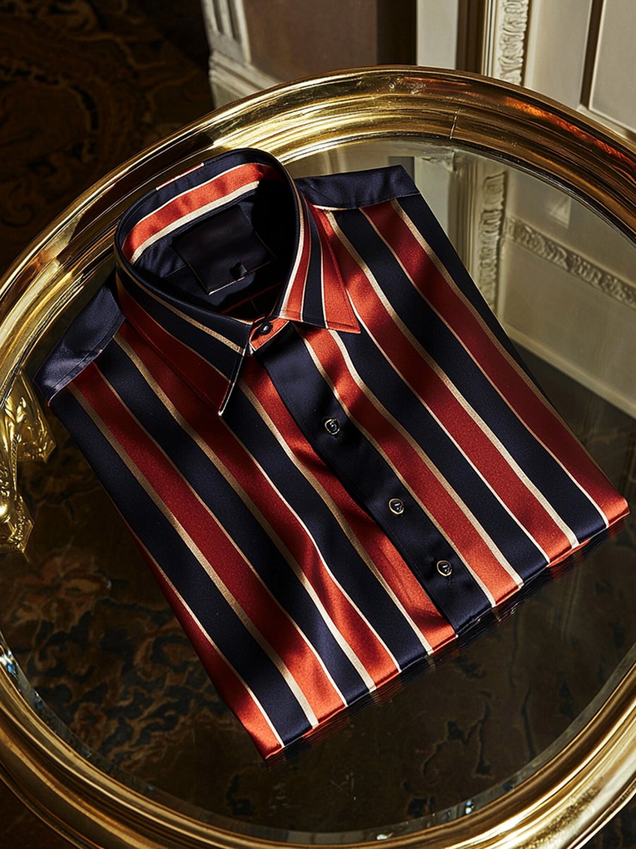 Camisa satén a rayas de lujo ejecutivo de manga larga para hombre