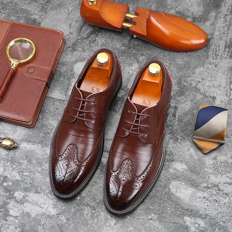 Zapatos ejecutivo casual Baroque Pointed Lace Up cuero para hombre