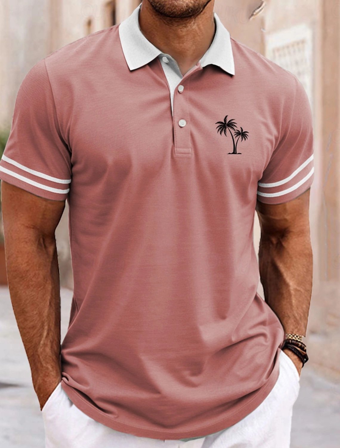 Camisa polo ejecutivo casual a rayas Button de manga corta para hombre