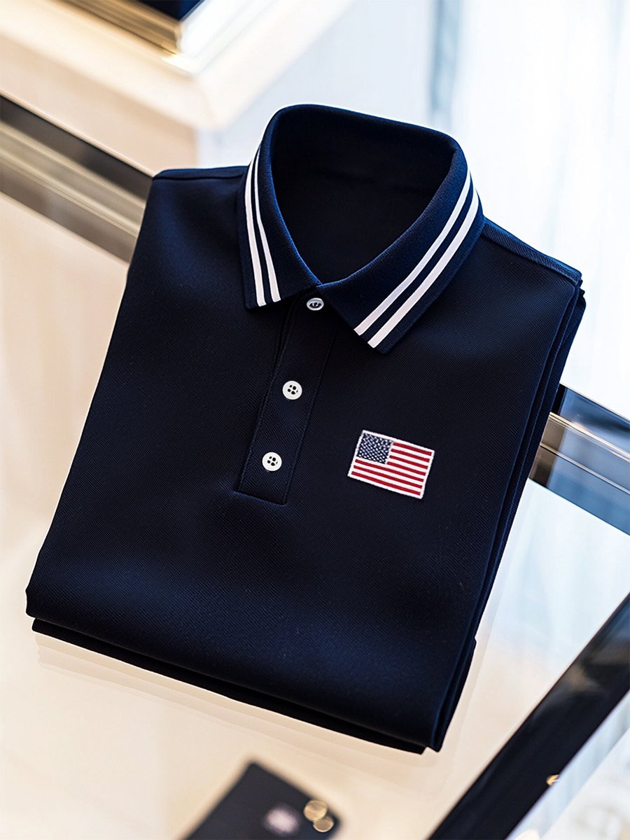 Camisa polo ejecutivo casual Independence Day a rayas Button de manga corta para hombre