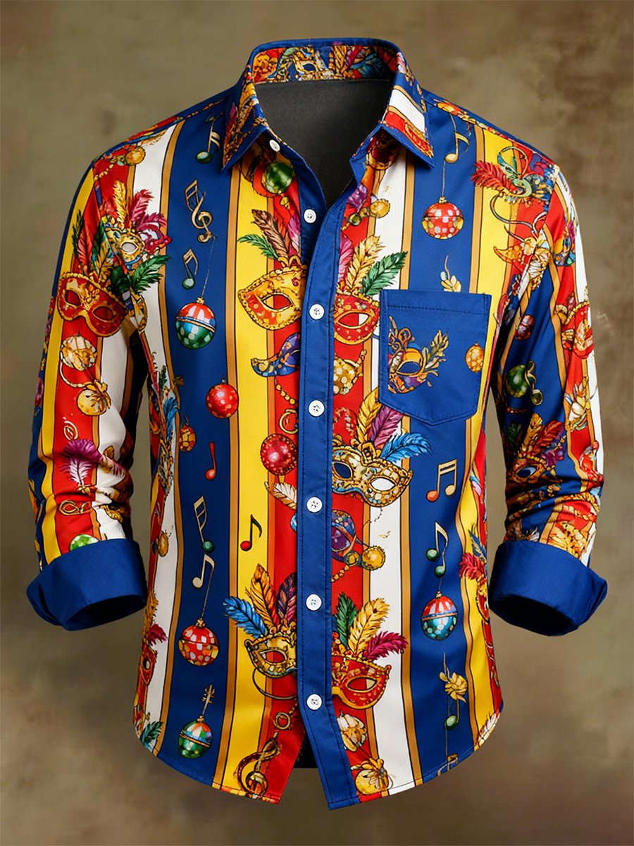 Camisa Mardi Gras Party de manga larga para hombre