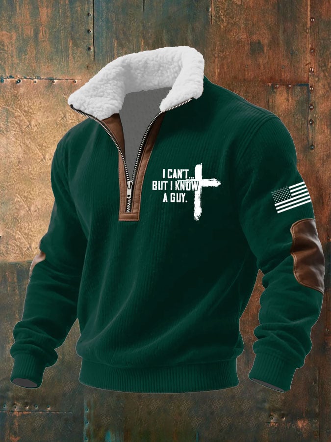Sudadera I Can't But I Know A Guy estampado tejidoted Fabric cierre Fur cuello de manga larga para hombre