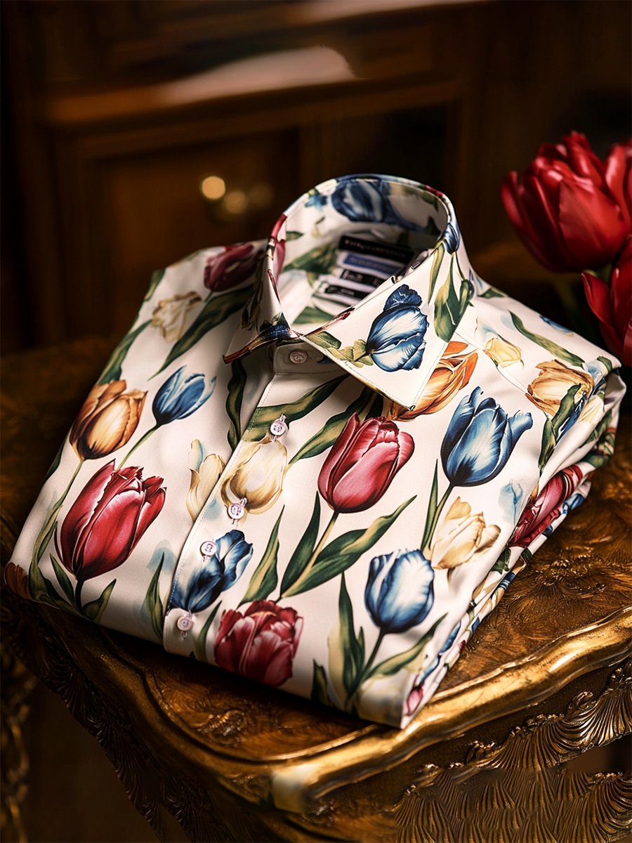 para hombre Resort floral Print de manga larga camisa
