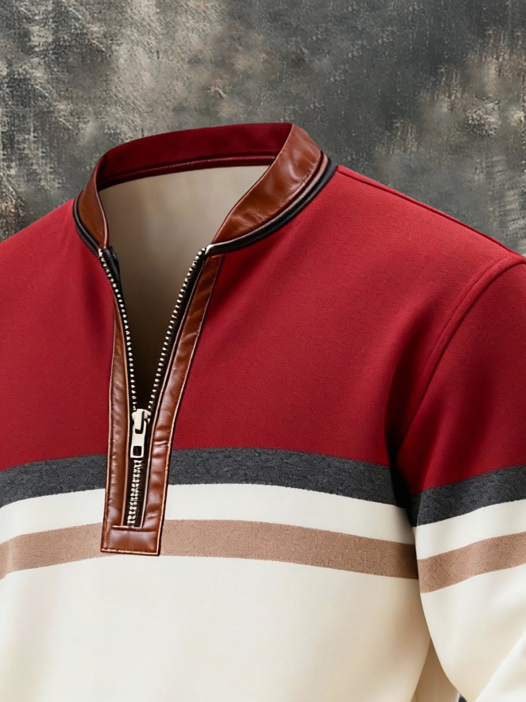 Sudadera vintage Color-Block estampado con cierre con gorrasucha para hombre