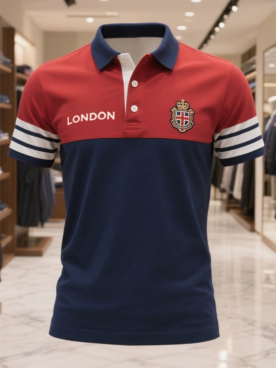 Camisa polo ejecutivo casual Union Jack Button de manga corta para hombre
