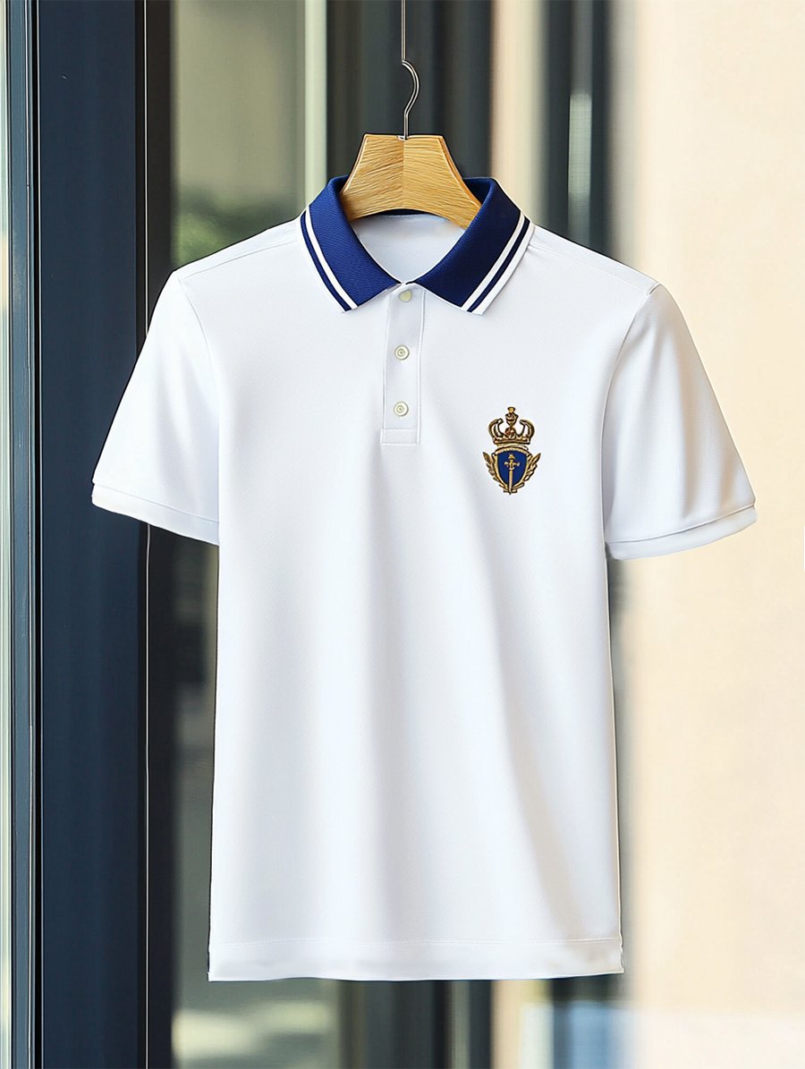 Camisa polo ejecutivo rayas Logo con botones de manga corta para hombre