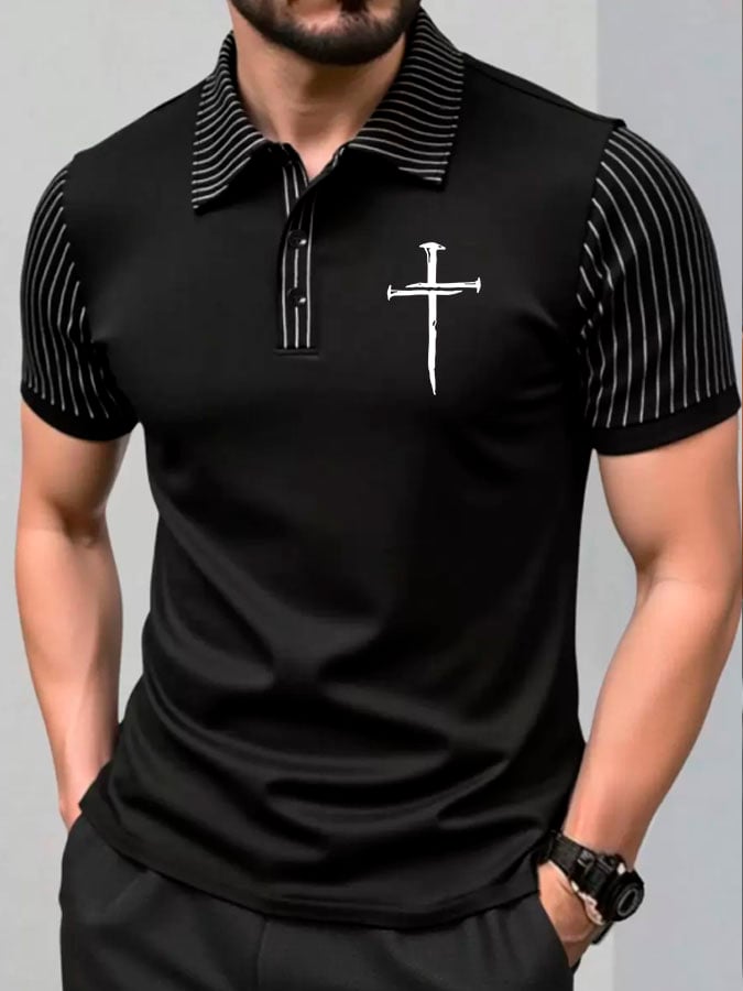 Camisa polo Faith Cross estampado casual para hombre