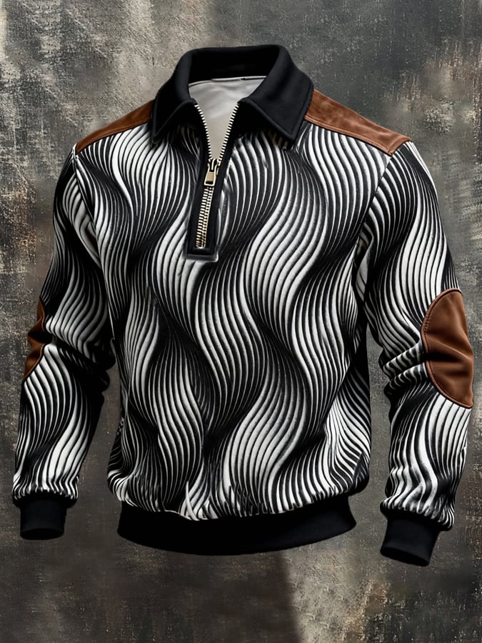 Sudadera retro en bloques de color estampado Color-Blocked con cierre para hombre