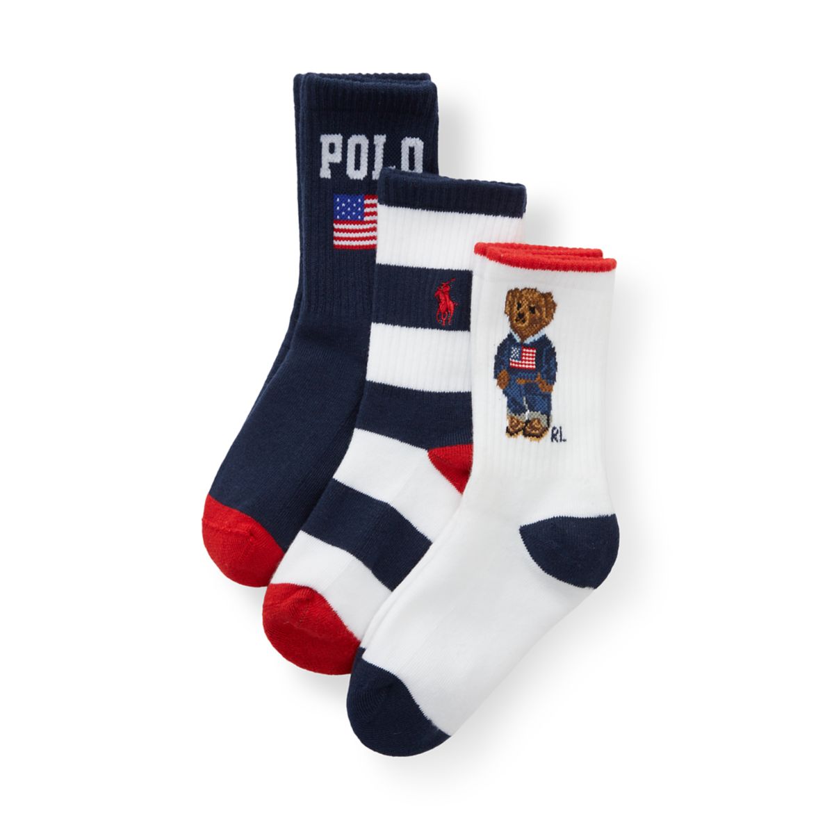 Boys 4-7 Americana Bear Socks - 3-Pack - 1