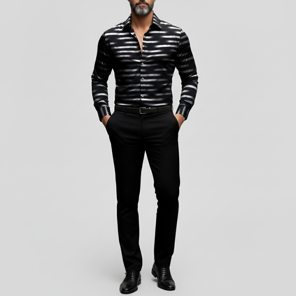 Camisa ejecutivo casual a rayas Collar Single Breasted de manga larga camisas para hombre