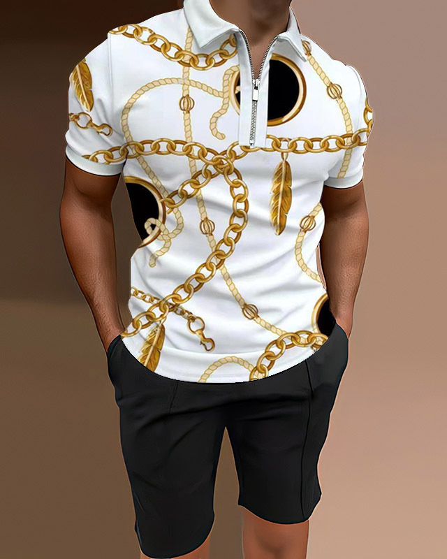 Camisa polo casual Chain rayas Two Piece para hombre