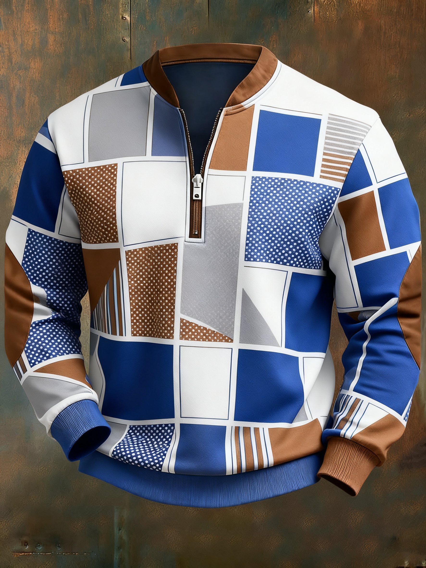 Sudadera casual geométrico en bloques de color estampado para hombre