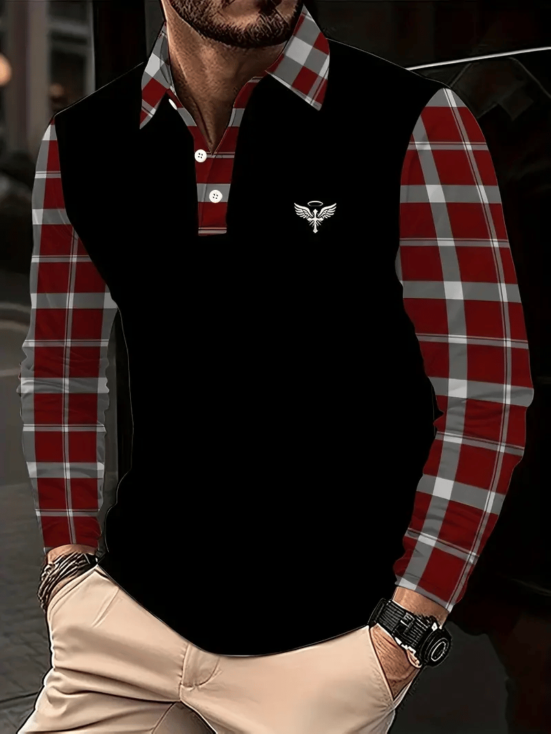 Camisa polo ejecutivo casual a rayas de manga larga para hombre