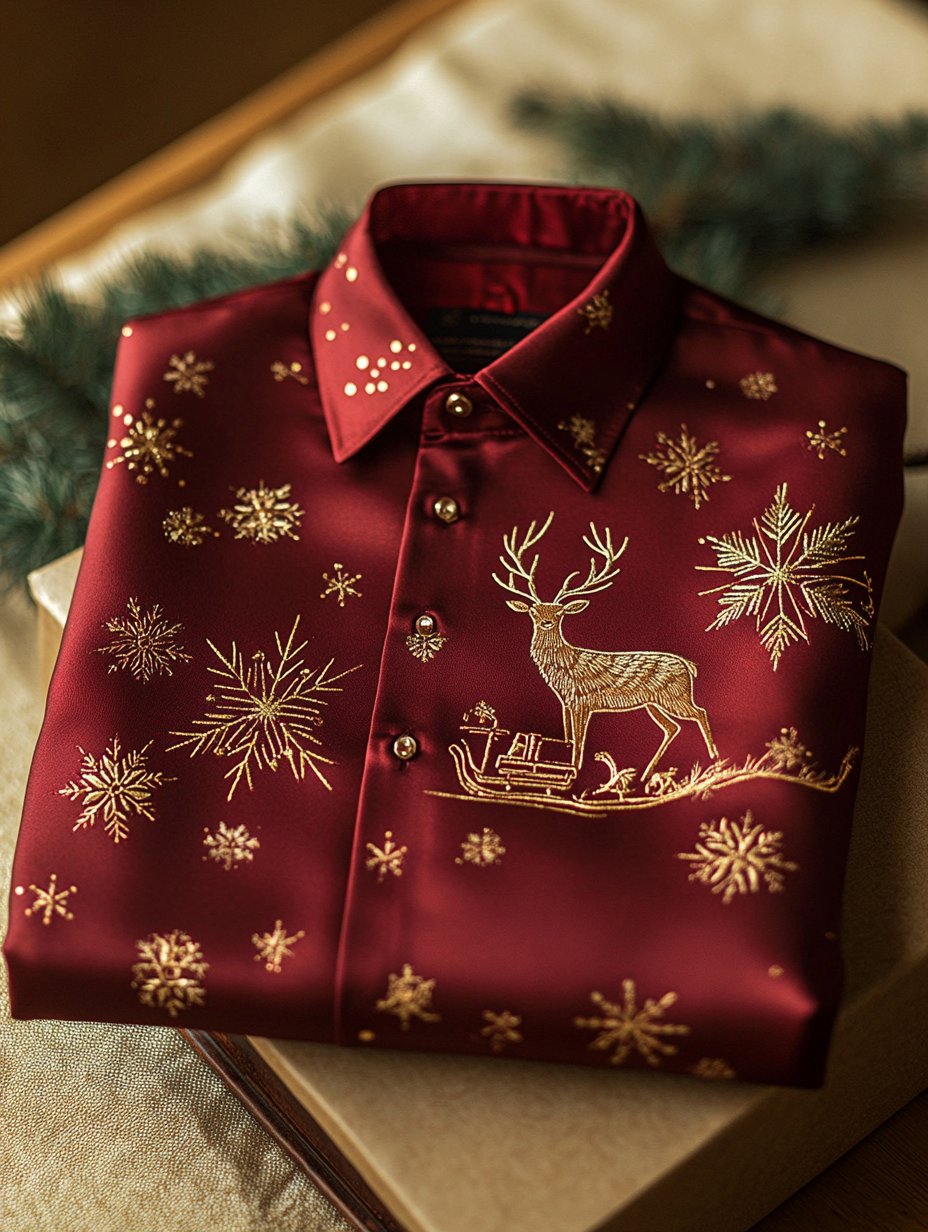 Camisa ejecutivo de lujo Christmas Deer estampado de manga larga para hombre