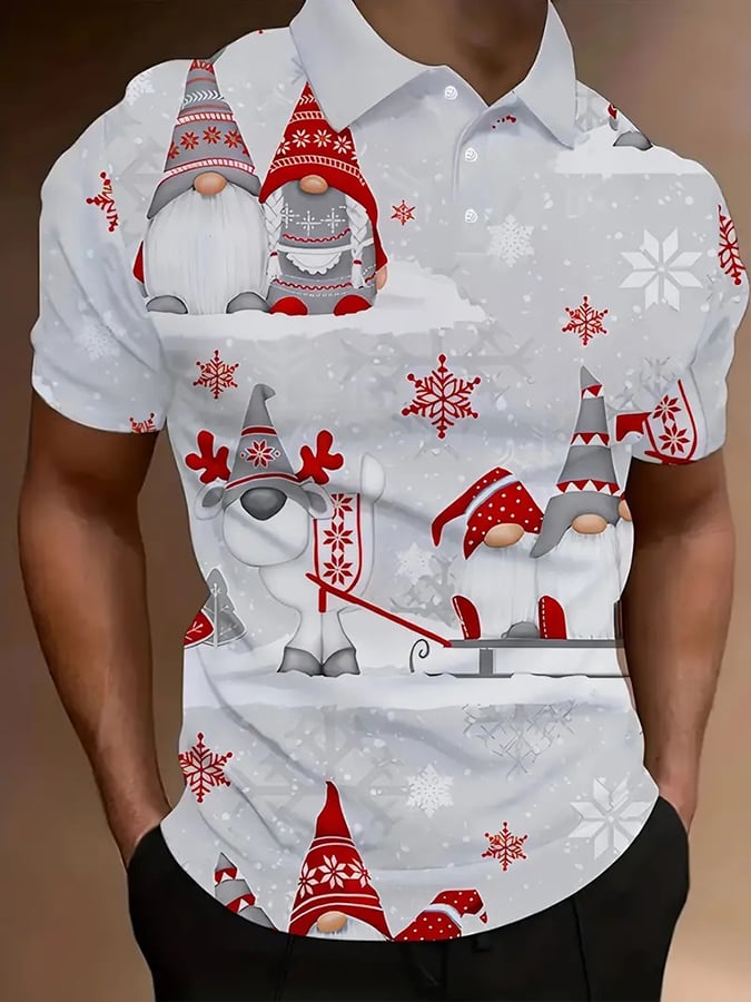 Camisa polo retro Christmas estampado para hombre