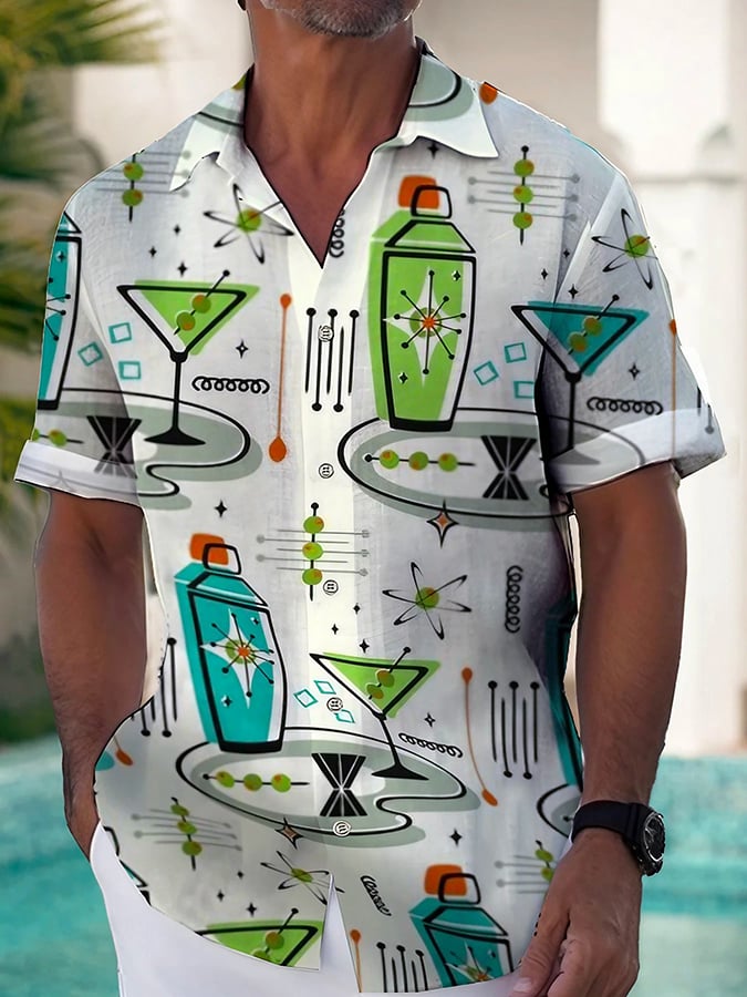 Camisa de moda casual Art estampado de manga corta para hombre