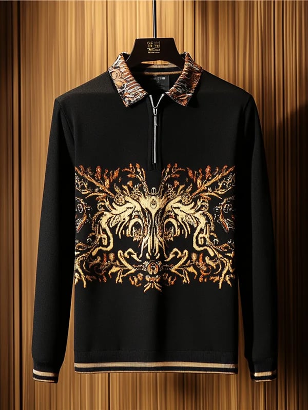 Camisa polo ejecutivo clásico rayas estampado cierre para hombre