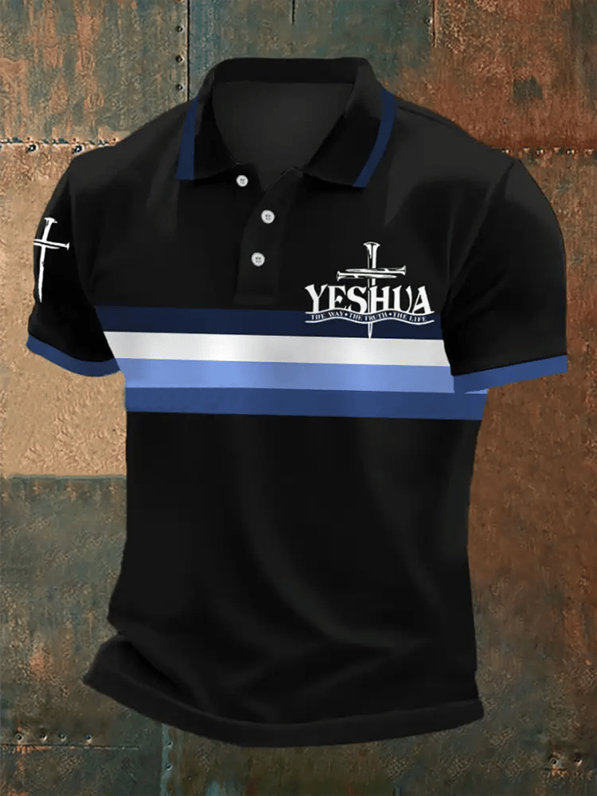 Camisa polo retro Faith “Yeshua The Way The Truth The Life rayas�? casual estampado para hombre