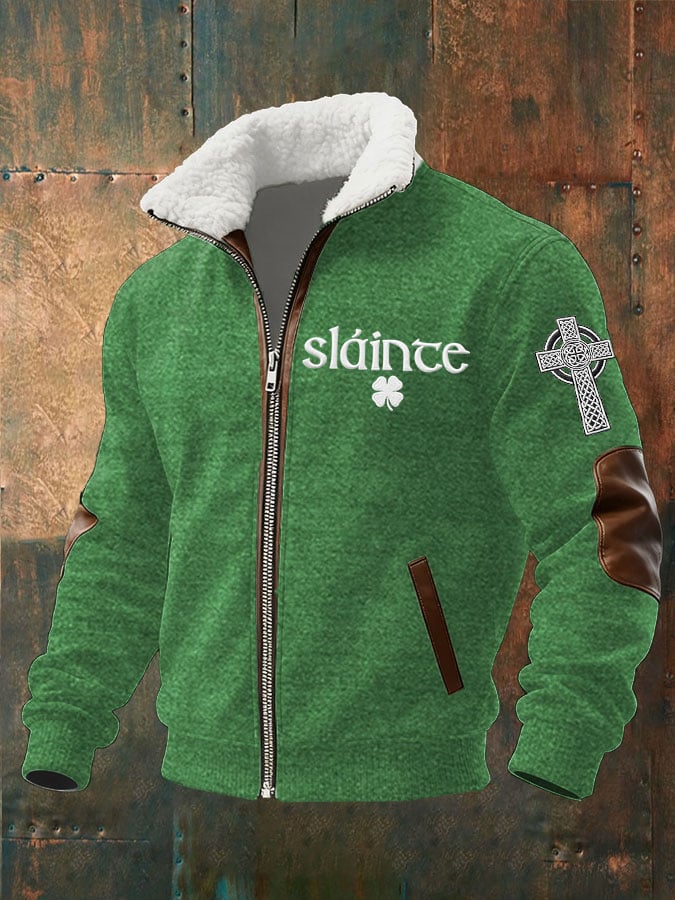 Sudadera St. Patrick's Day estampado polar-Lined con cierre con gorrasucha chaqueta para hombre