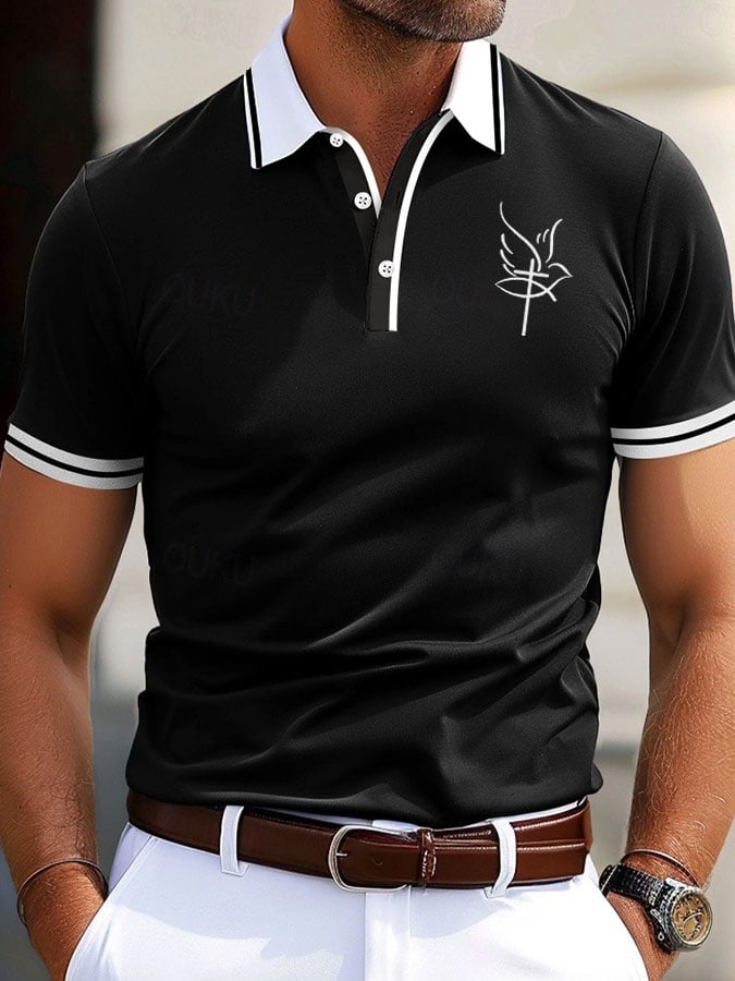 Camisa polo Faith Cross estampado casual Contrast Color Trim para hombre