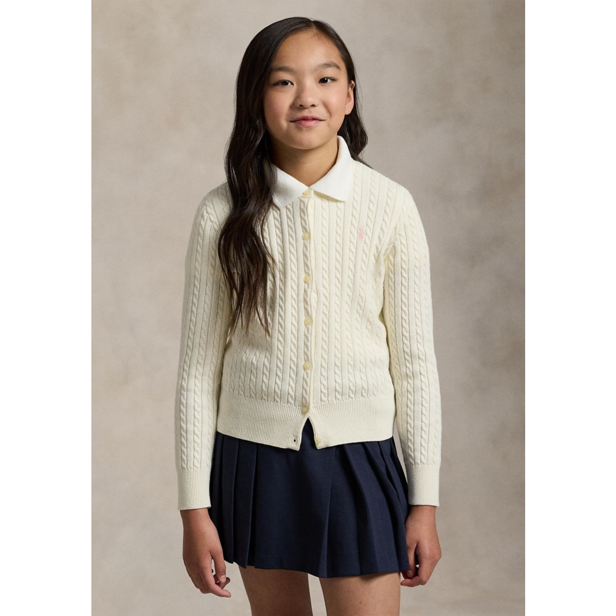 Girls 7-16 Mini-Cable Cotton Cardigan - 6