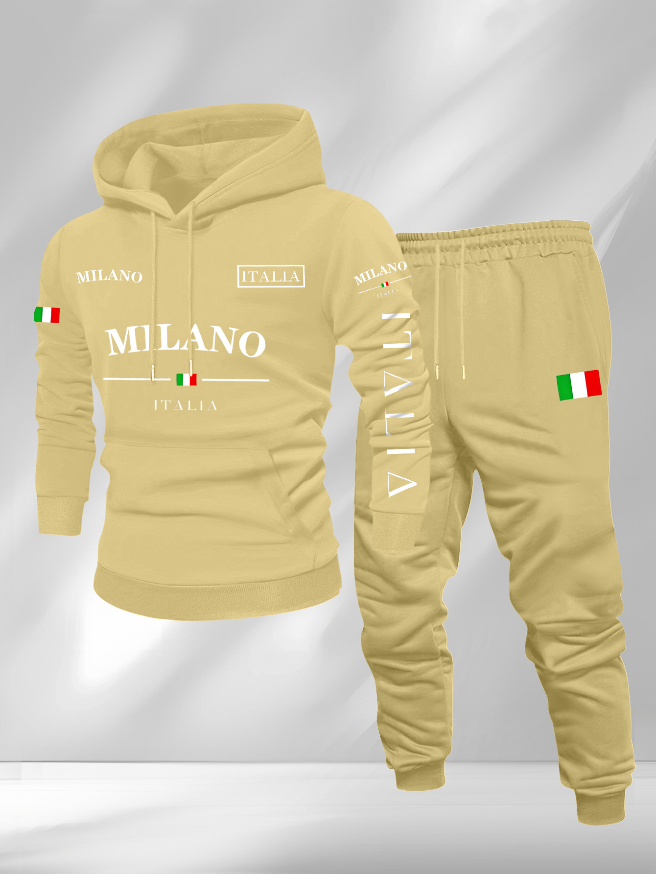 Conjunto de dos piezas casual Color Matching estampado sudadera con capuchas de manga larga sudaderas & Sweatpantalón para hombre