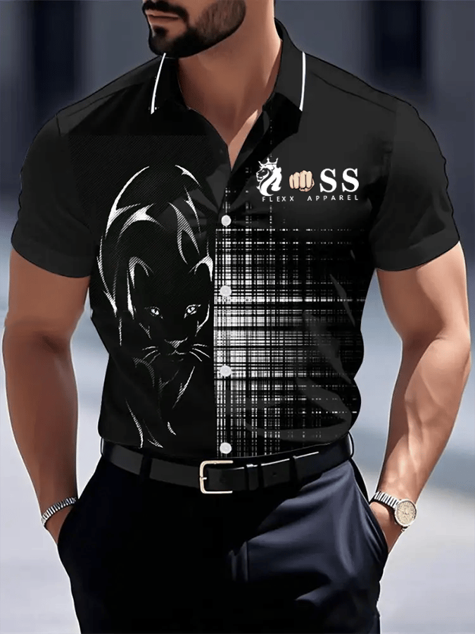 Camisa retro Letter Design estampado ejecutivo de manga corta para hombre