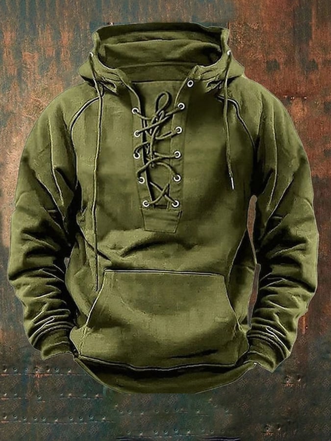 Sudadera Western Style Drawstring Raglan Hooded para hombre