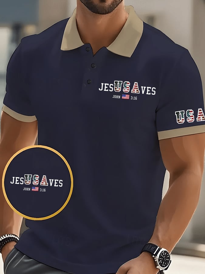 Camisa polo vintage USA Jesus Saves estampado para hombre