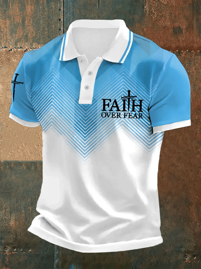 Camisa polo retro Faith “Faith Over Fear�? casual estampado para hombre