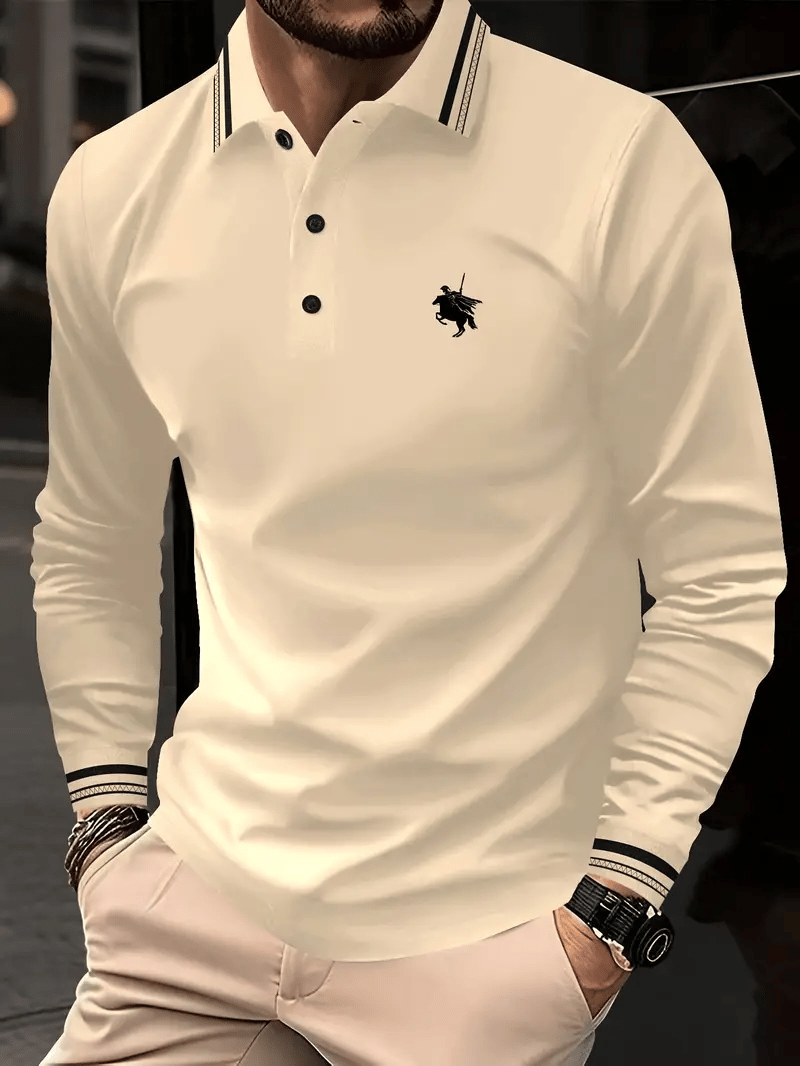 Camisa polo ejecutivo casual a rayas de manga larga para hombre