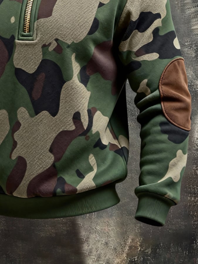 Sudadera retro en bloques de color estampado Color-Blocked con cierre para hombre