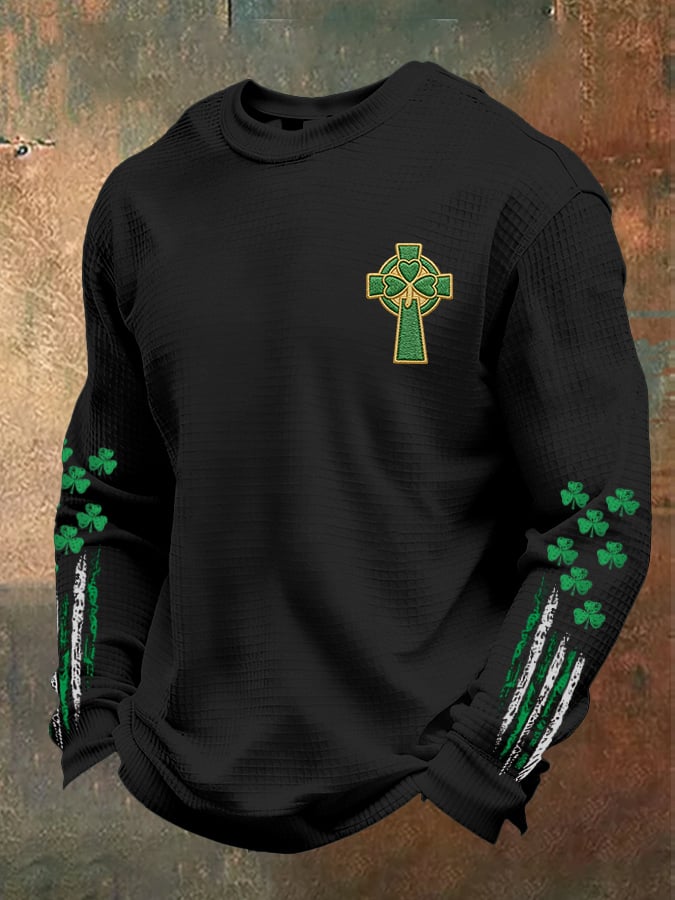 Camiseta casual St. Patrick's Day flag-themed tejido tipo waffle para hombre