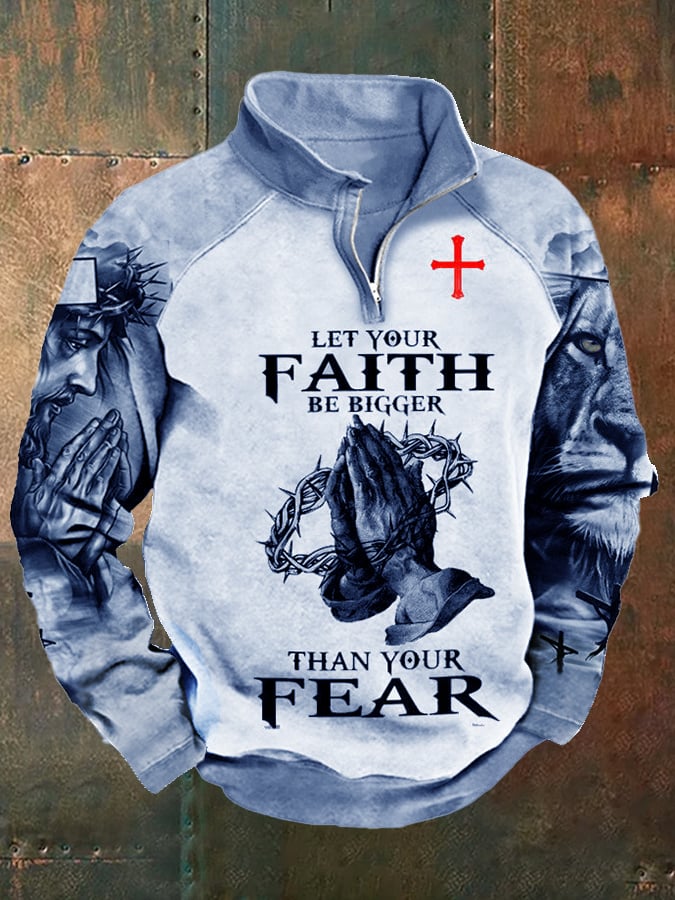 Sudadera "Let Your Faith Be Bigger Than Your Fear" estampado Half-Zip para hombre