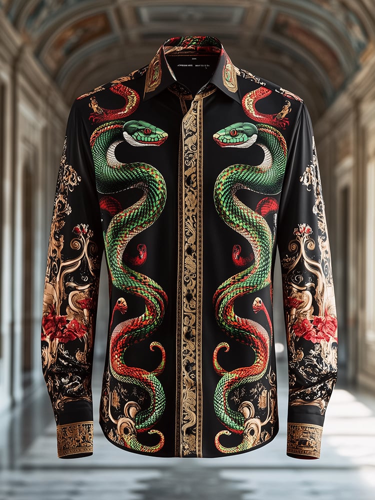 Camisa satén Luxe Baroque de manga larga con botones para hombre
