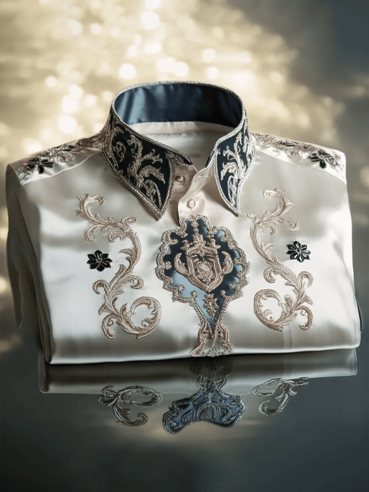 Camisa satén Luxe estampado de manga corta Button para hombre