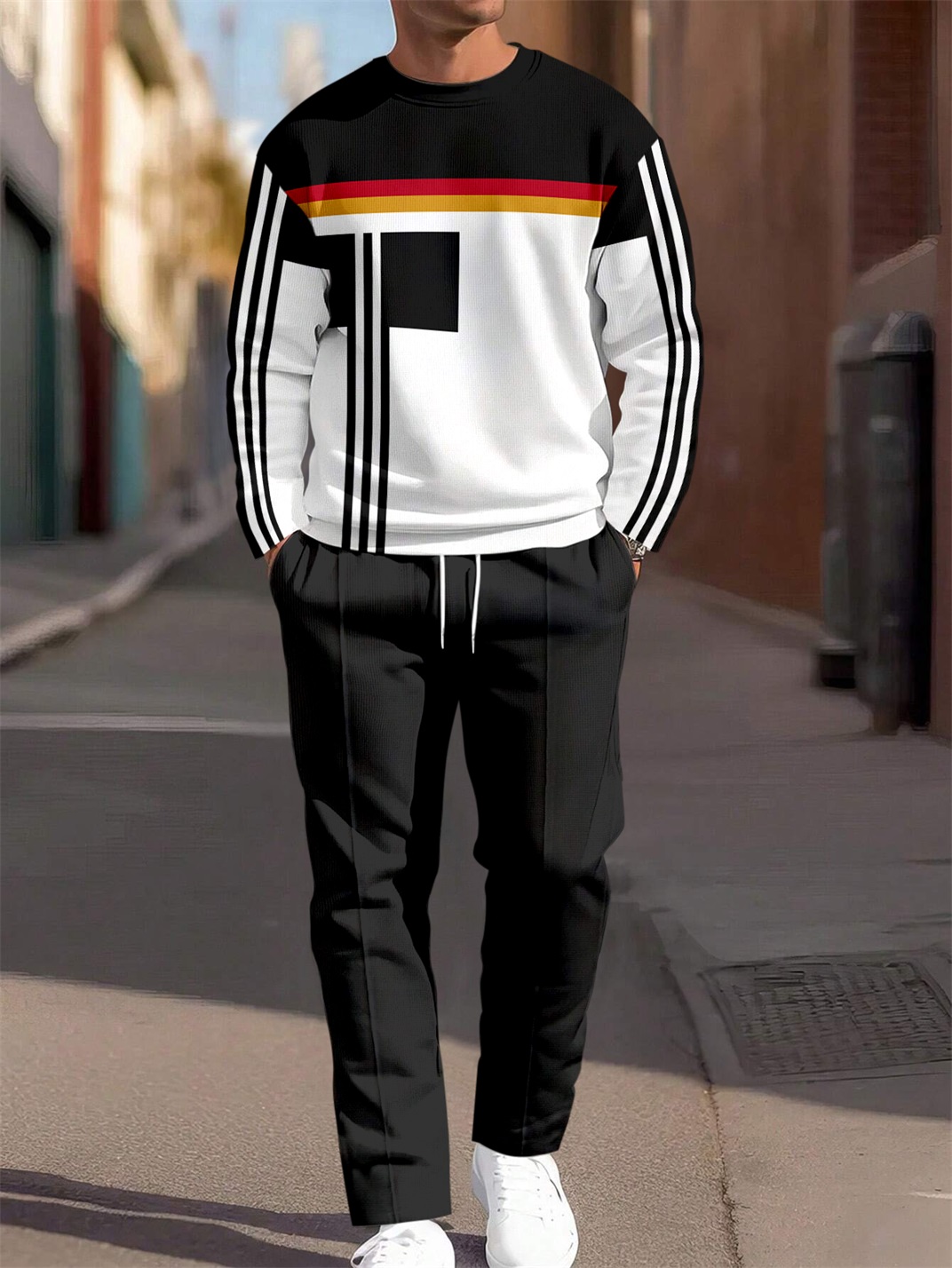German Colorblock Round Neck casual Sports Set 049 para hombre