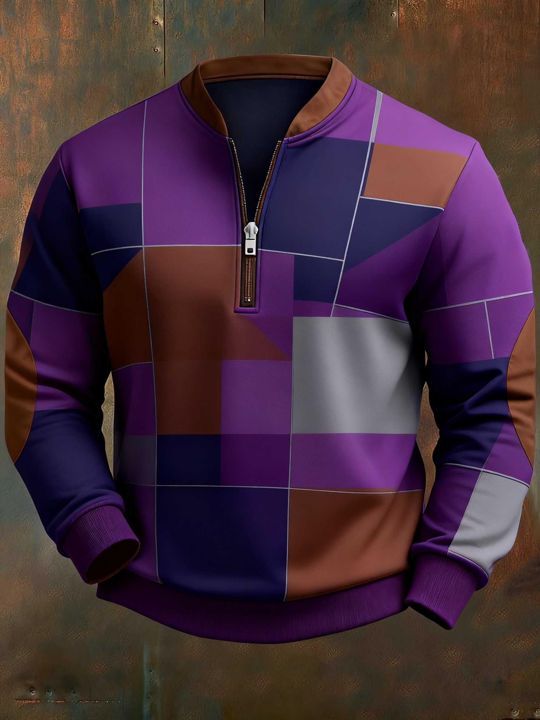 Sudadera casual geométrico en bloques de color estampado para hombre