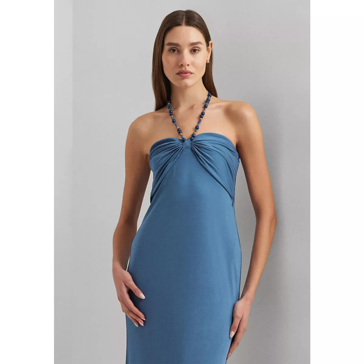 Bead-Trim Jersey Halter Gown - 3