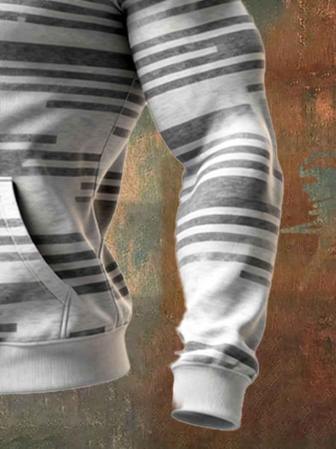 Sudadera retro desgastado en bloques de color estampado casual de manga larga para hombre