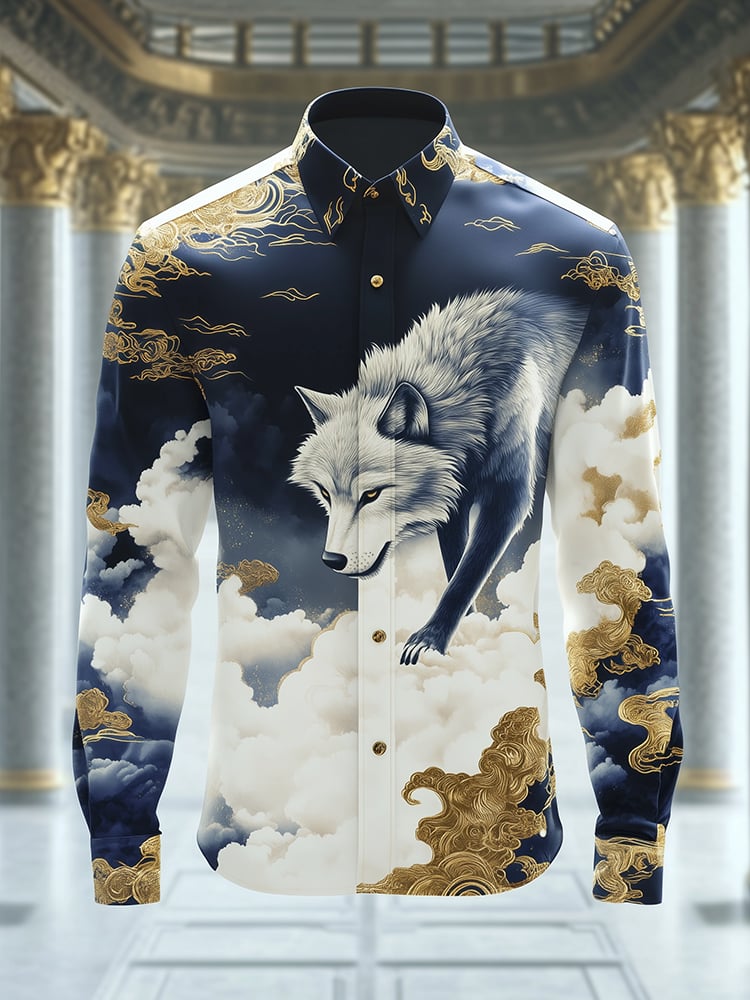 Camisa satén Luxe estampado de manga larga Button para hombre